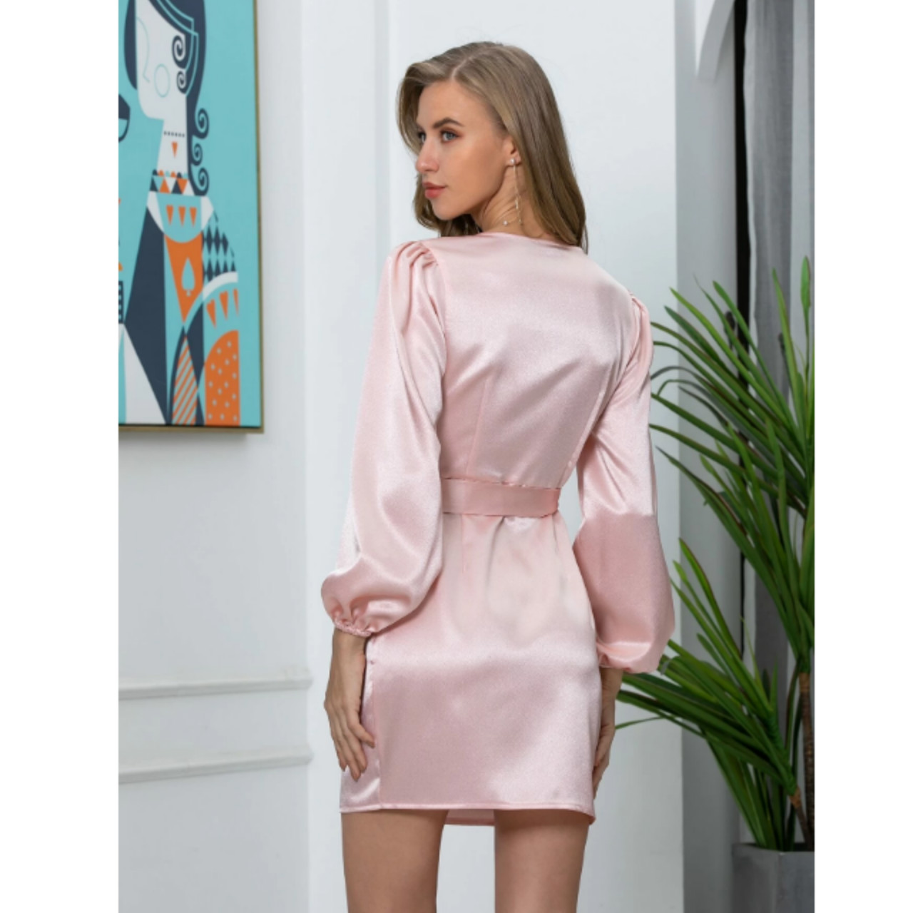 Double crazy blouson sleeve satin dress s