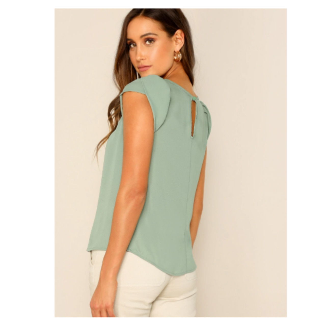 Shein gathered neck buttoned keyhole back blouse s