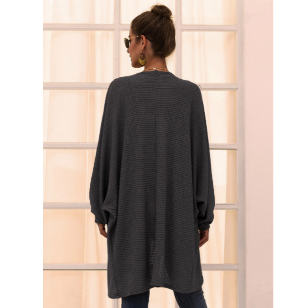 Solid open front oversized cardigan l